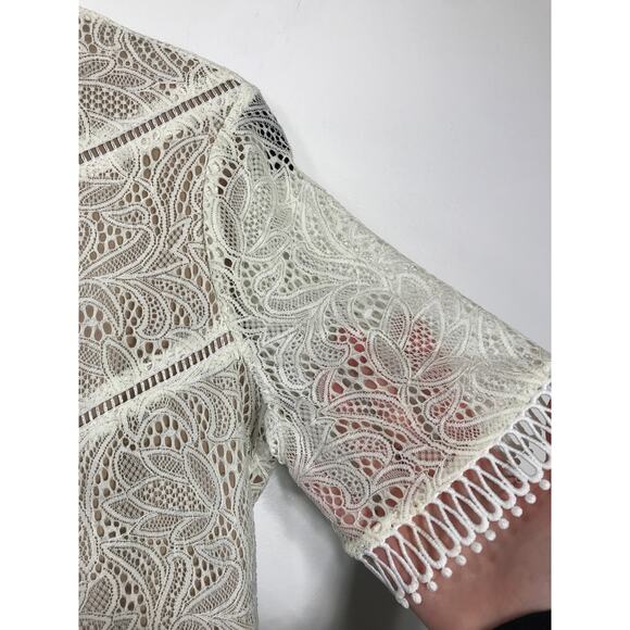 Bardot Ivory Lace Overlay Fitted Short Dress Womens 8 Formal Graduation Bridal - Picture 4 of 13